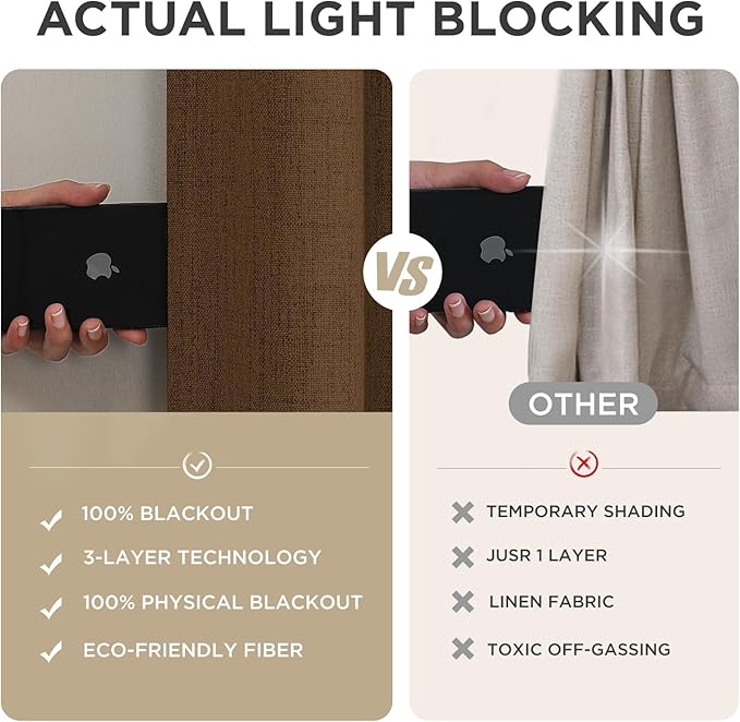 Joydeco Blackout Curtains for Bedroom - 100% Light Blocking 2 Panels Cappuccino Drapes 66"W x 108"L, Thermal Insulated Room Darkening Curtains, Linen Textured for Living Room, Rod Pocket & Back Tabs