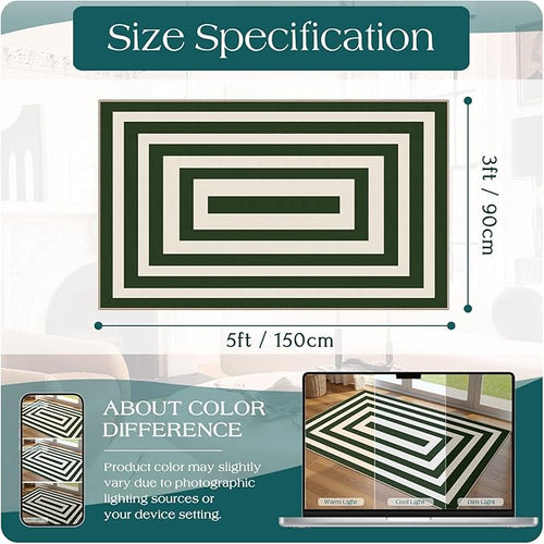 3x5 Modern Entry Rug - Small Washable Indoor Outdoor Mats for Front Door Non-Slip Porch Rug Green White Geometric Striped Throw Rugs for Living Room Bedroom Entryway Kitchen Office Porch Decor