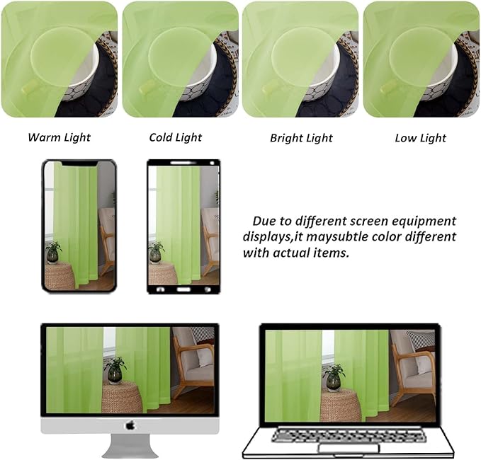 Chyhomenyc Lime Sheer Curtains 96 inches Long 2 Panels, Light Filtering Soft Airy Solid Elegant Voile Window Treatment Drapes for Bedroom Living Room, 42Wx96L, 8FT L