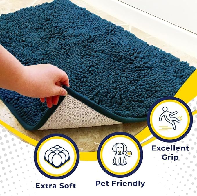 Muddy Mat® | Super Absorbent Door Mat Indoor, Microfiber Quick Dry Chenille Entryway Rug, Non-Slip Front Door Mat, Indoor Mats for Entryway, Machine Washable Pet Rug, Atlantic Blue 16"x24"