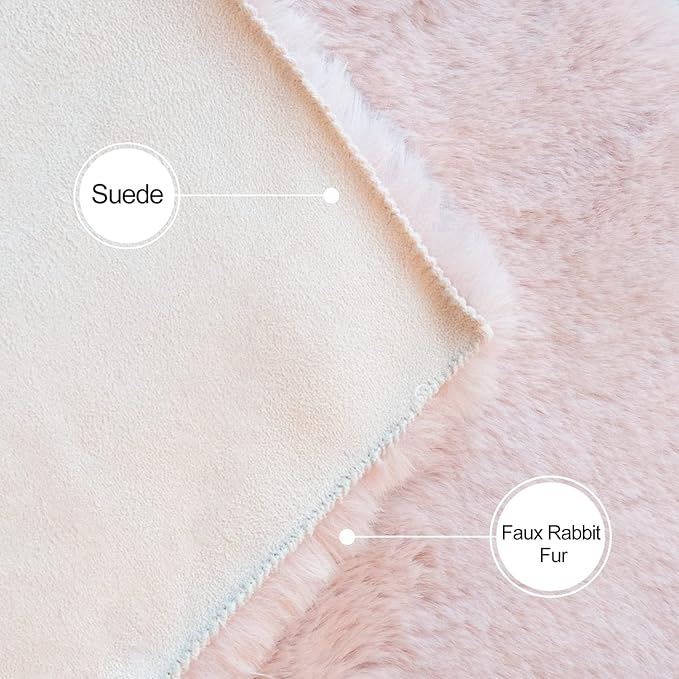 ORINOVA Pink Boho Faux Rabbit Fluffy Fur Rugs for Bedroom Shag Circle Washable Area Rugs for Living Room Nursery Round Rug 4ft