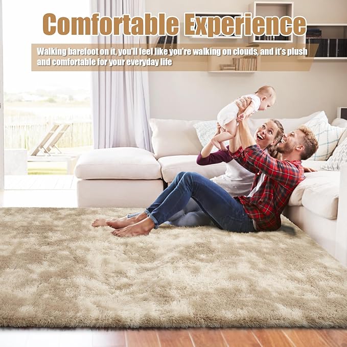 9x12 Fluffy Area Rugs for Living Room,Large Fuzzy Shag Area Rug for Bedroom,Soft Non-Shedding Indoor Plush Carpet for Kids Nursery Home Decor,Tie-Dyed Beige