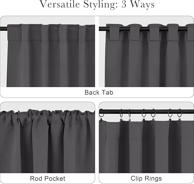 PONY DANCE Grey Blackout Curtains 96 inch Long, Room Darkening Curtains for Bedroom, Thermal Insulated Drapes for Living Room Window Treatment, Back Tab/Rod Pocket, 52 x 96 Inch,2 Panels Set, Grey