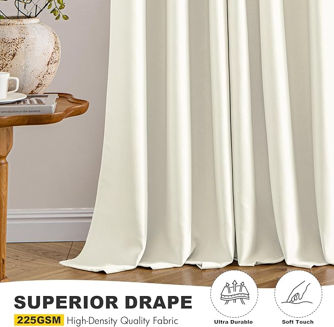 MIULEE Cream Blackout Curtains for Bedroom Living Room 84 Inches Long 2 Panels, Thermal Insulated Room Darkening Drapes Solid Grommet Noise Reduction Light Blocking Window Treatments 40x84 Inch