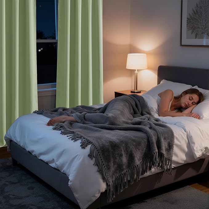RYB HOME Bedroom Blackout Curtains 72 inches Long, 100% Blackout Thermal Insulated Noise Reducing Curtains for Living Room Nursury, 34 inches Wide by 72 inches Long, Sage Green