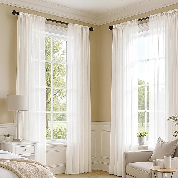 MIULEE Ivory Sheer Curtains 84 Inches Long, 4 Panels Set, Light Filtering Rod Pocket Voile Drapes for Living Room and Bedroom, Airy Soft Fabric Window Treatments, 54 x 84 Inches