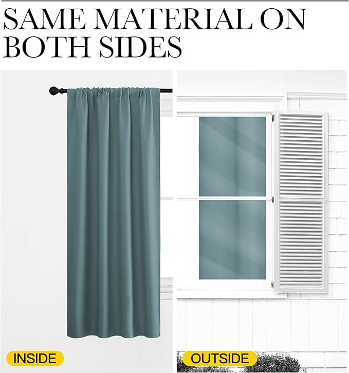 NICETOWN Greyish Blue Blackout Curtains Panels for Window, Thermal Insulated Rod Pocket Blackout Drapes/Draperies for Living Room (2 Panels, W34 x L84 inches)