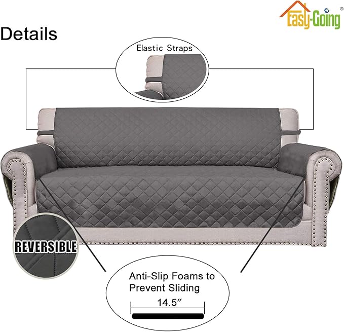 Easy-Going Chair Sofa Slipcover Reversible Sofa Cover Water Resistant Couch Cover Furniture Protector Cover with Elastic Straps for Pets Kids Children Dog Cat (Chair, Gray/Gray)