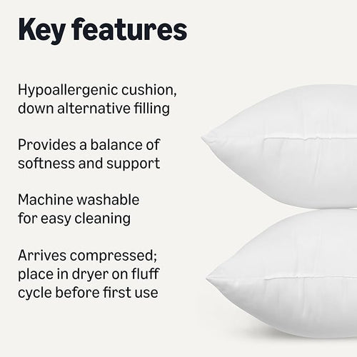 Amazon Basics Square Hypoallergenic Pillow Insert, Sofa Bed Couch Decorative Stuffer, 26", 2 Pack