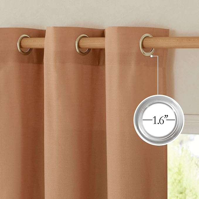 NICETOWN Flax Linen Burnt Orange Curtains 120 inches Long, Grommet Thick Linen Blend Privacy Added with Light Filtering Window Treatments for Bedroom/Living Room, W55 x L120, Set of 2