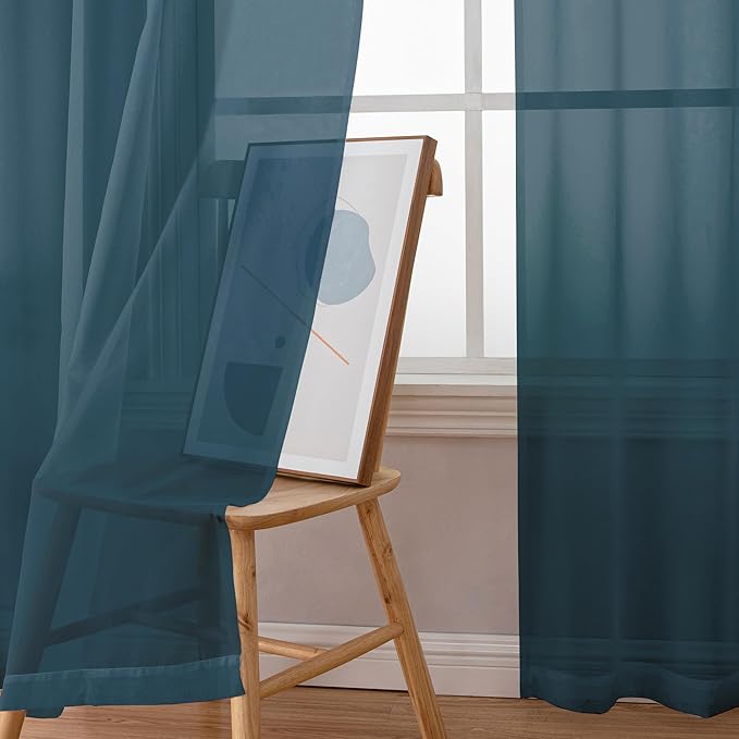 Simplebrand Dusty Blue Sheer Curtains 63 Inch Length 2 Panels, Rod Pocket Solid Color Window Sheer Curtain Panels, Elegant Curtains & Drapes for Living Room, Bedroom 2 Panels (42" W x 63" L)