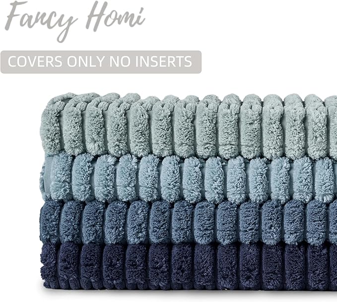 Fancy Homi Set of 4 Blue Lumbar Rectangle Decorative Throw Pillow Covers 12x20 Inch for Couch Bed Chair, Farmhouse Boho Room Decor, Soft Fuzzy Corduroy Textured Coastal Blue Cushion Case 30x50cm