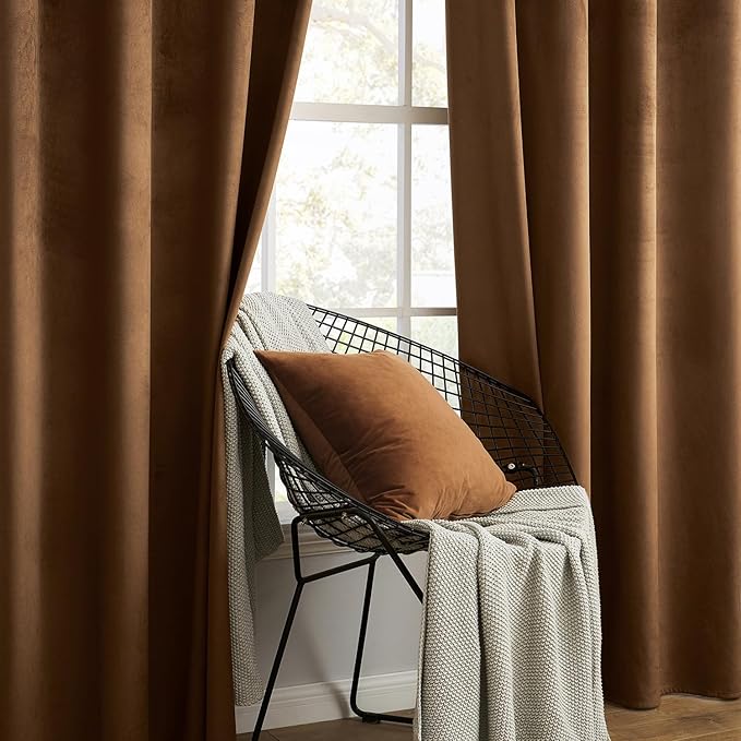 MIULEE Velvet Curtains Chocolate Elegant Grommet Thermal Insulated Soundproof Brown Room Darkening Curtains/Drapes for Classical Living Room Bedroom Decor 52 x 96 Inch Set of 2