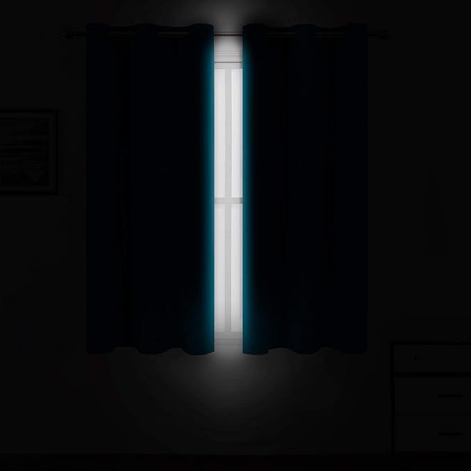 LEMOMO Teal/Turquoise Blackout Curtains/42 x 63 Inch Length Kids Curtains/Set of 2 Panels Grommet Bedroom Curtains for Living Room