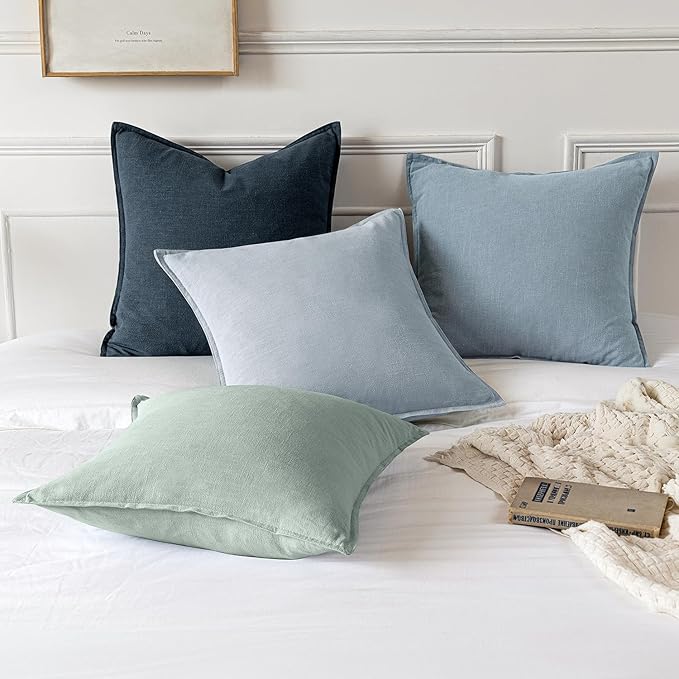 MIULEE Decorative Linen Euro Sham Pillow Covers 22x22 Inch Blue Grey Boho Farmhouse Neutral Couch Throw Pillows for Bed Pack of 2 Accent Coastal Modern Pillowcase Summer Sofa Livingroom Home Decor