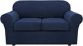 H.VERSAILTEX 3 Piece Stretch Sofa Covers for 2 Cushion Loveseat Couch Covers for Living Room Sofa Slipcovers (Base Cover Plus 2 Seat Cushion Covers) Thicker Jacquard Fabric(Medium Sofa, Navy)
