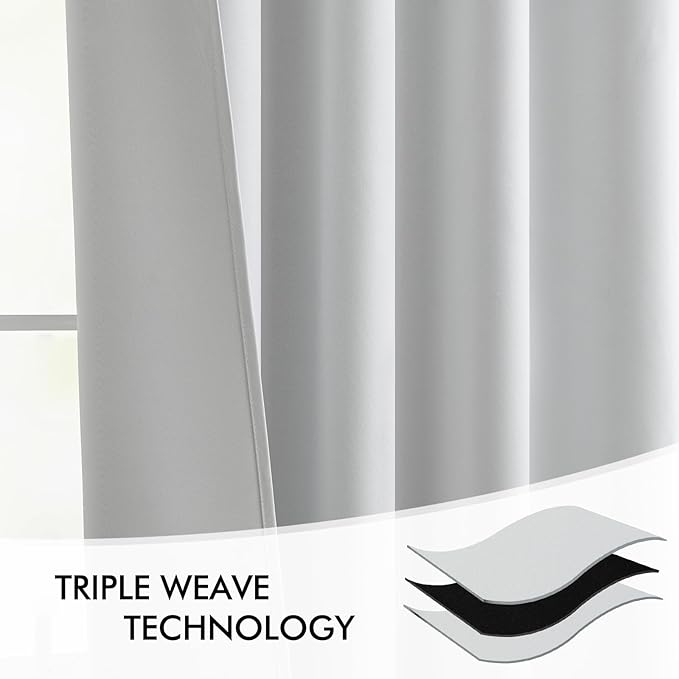 MIULEE Greyish White Back Tab Blackout Curtains 72 Inches Long 2 Panels Set for Living Room Bedroom Privacy, Rod Pocket/Pinch Pleat Thermal Insulated Room Darkening Pleated Light Blocking Drapes