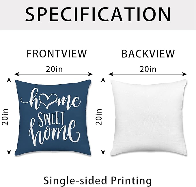 Hexagram Geometric Blue Pillow Covers 20x20 Set of 4, Decorative Outdoor Boho Modern Throw Pillow Covers, Home Sweet Home Farmhouse Cushion Case for Couch Sofa Bedroom Indoor Decor(No Insert)