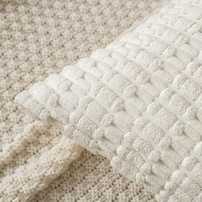 MIULEE Pack of 2 Corduroy Decorative Throw Pillow Covers 18x18 Inch Soft Boho Striped Pillow Covers Modern Farmhouse Home Decor for Sofa Living Room Couch Bed Pure White