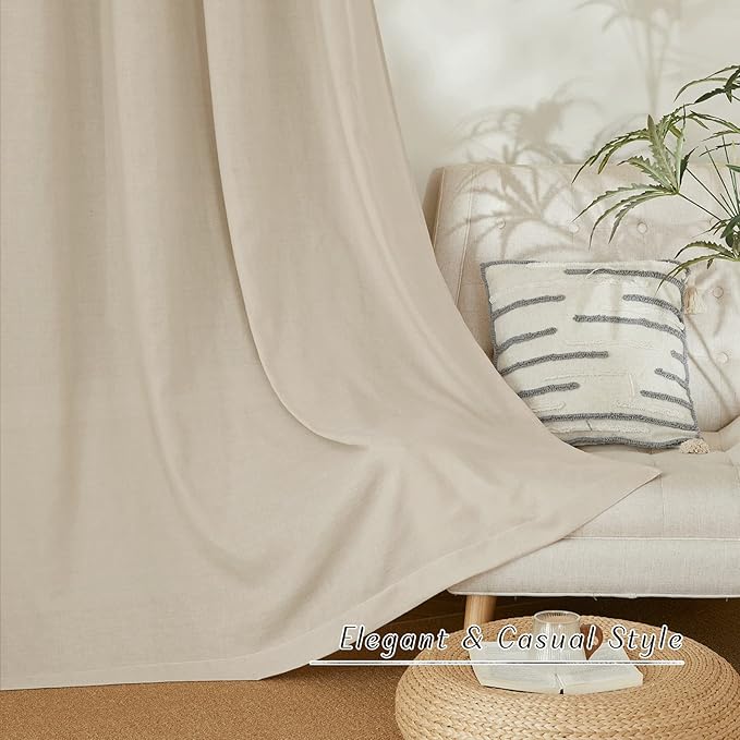 NICETOWN Rustic Linen 132 inch Long Curtains for Living Room, Grommet Privacy Added Thick Linen Weave with Light Filter Window Curtains & Drapes for Bedroom, Angora, W55 x L132, 2 Panels