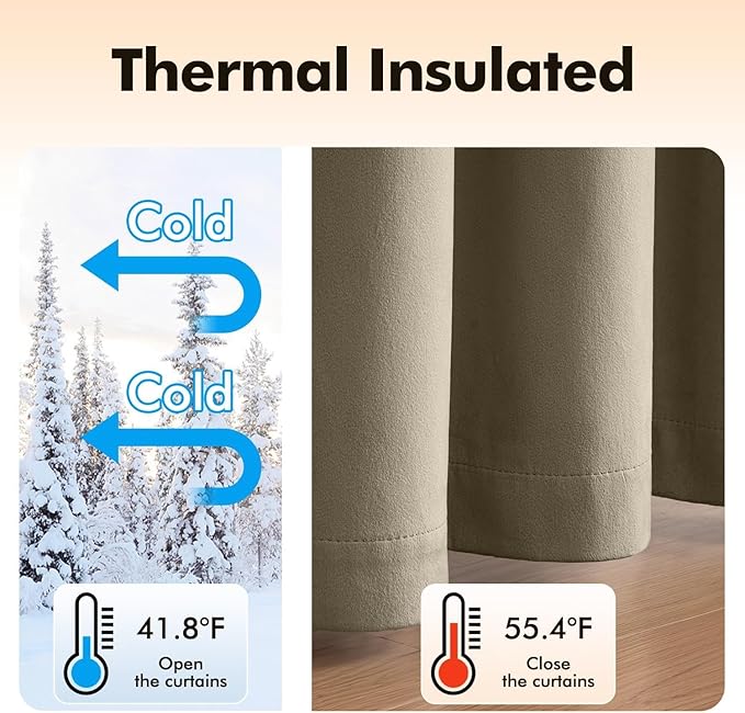 MIULEE Velvet Curtains Taupe Elegant Grommet Thermal Insulated Soundproof Room Darkening Curtains/Drapes for Classical Living Room Bedroom Decor 52 x 90 Inch Set of 2
