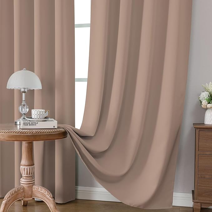 CUCRAF Khaki Blackout Curtains 54 inch Length 2 Panels Set, Rod Pocket Room Darkening Drapes for Bedroom Living Room, Insulated Thermal Light Blocking Window Curtain (W52 x L54 Inch)