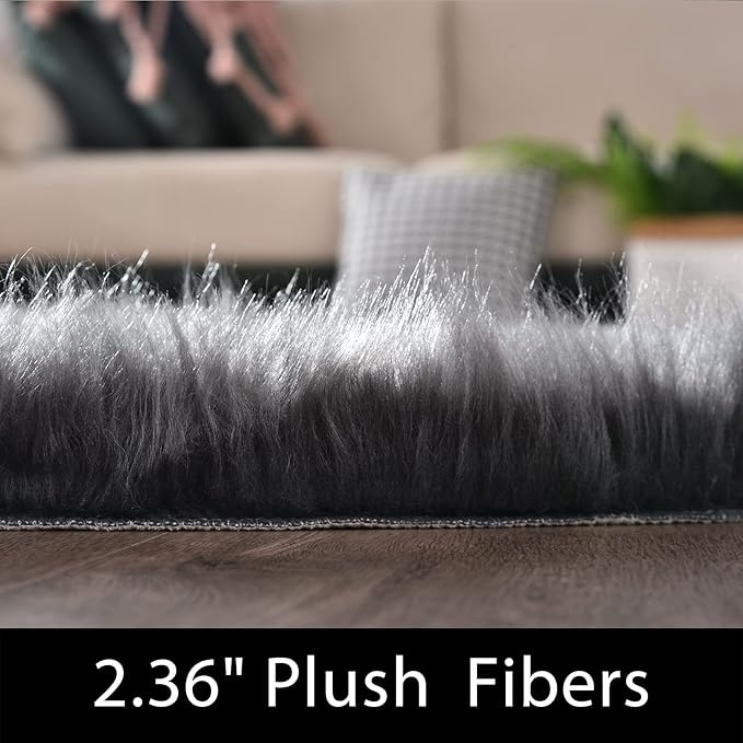Latepis Dark Grey Rugs for Living Room Round Rugs 6ft Fluffy Circle Fuzzy Shag Rug for Bedroom Dorm Plush Accent Washable Faux Fur Rug Home Decor