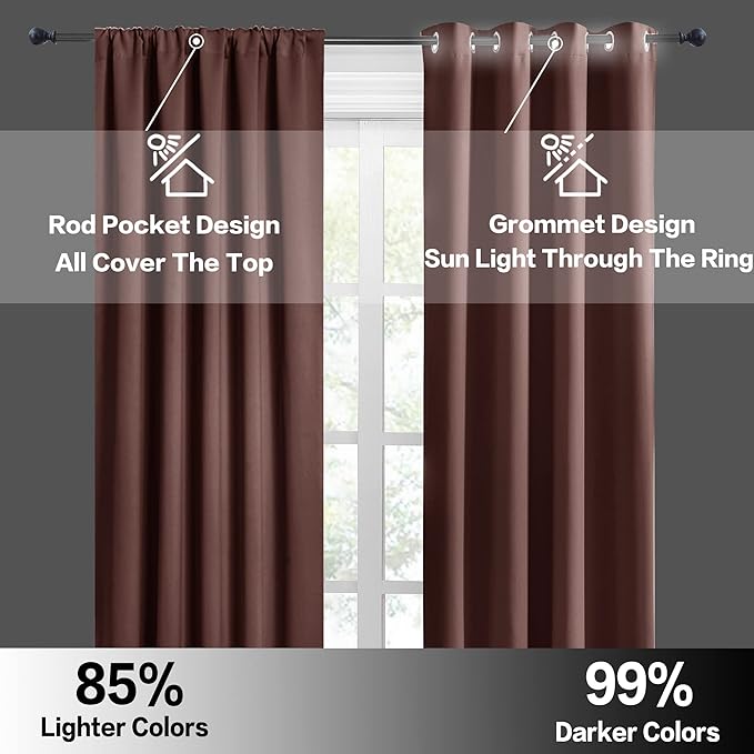 RYB HOME Short Blackout Curtains for Small Window, Sunmmer Heat Light Blocking Privacy Protection Curtains for Sunroom Laundry Room Stair Window, Width 52 by Length 36, Chocolate Brown, Set of 2