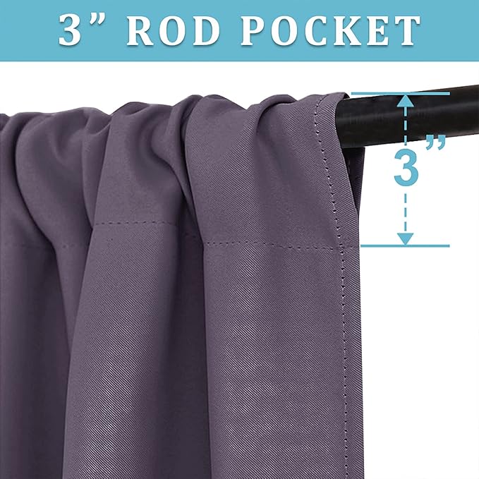 RYB HOME Blackout Curtains for Bedroom Living Room 63 inches Long, Thermal Insulated Privacy Rod Pocket Drapes for Nursery Office Home Theater, Width 42 by Length 63, Greyish Purple, 2 Panels