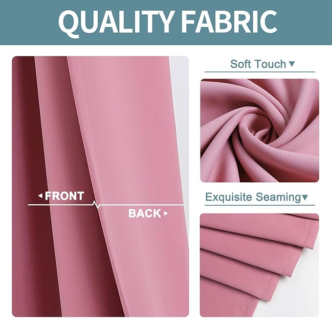 ChrisDowa Small Window Curtains 50 inches Long for Bedroom - Grommet Short Thermal Insulated Room Darkening Curtains for Kitchen (2 Panels, Pink, 29 x 50 Inch)