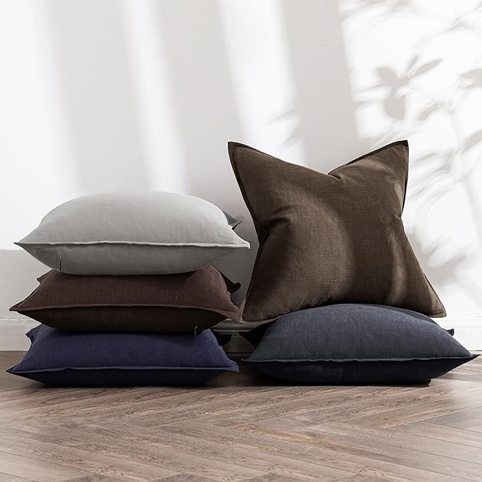 MIULEE Decorative Linen Pillow Covers 18x18 Inch Dark Gray Boho Farmhouse Neutral Couch Throw Pillows for Bed Pack of 2 Accent Modern Pillowcase Sofa Livingroom Home Decor