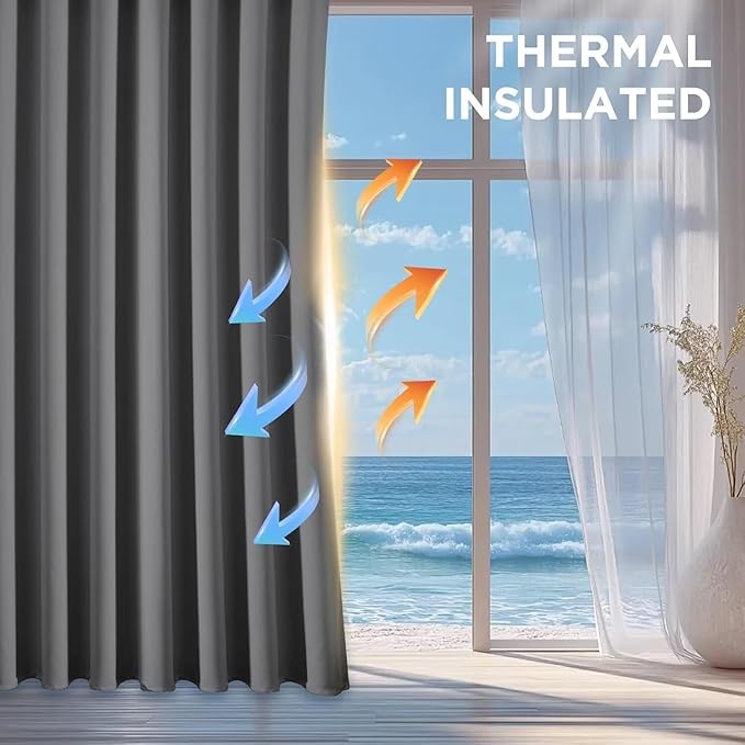 Joydeco Blackout Curtains 95 Inch Length 2 Panels Set, Thermal Insulated Long Curtains& Drapes 2 Burg, Room Darkening Grommet Drapes for Living Room Bedroom Window (Light Grey, W52 x L95 Inch,)