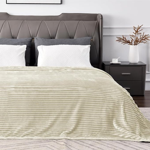 BEDELITE Fleece Blanket Queen Size – 3D Ribbed Jacquard Soft and Warm Decorative Fuzzy Blankets – Cozy, Fluffy, Plush Lightweight Throw Blankets for Couch, Bed, Sofa(Beige, 90x90 inches)