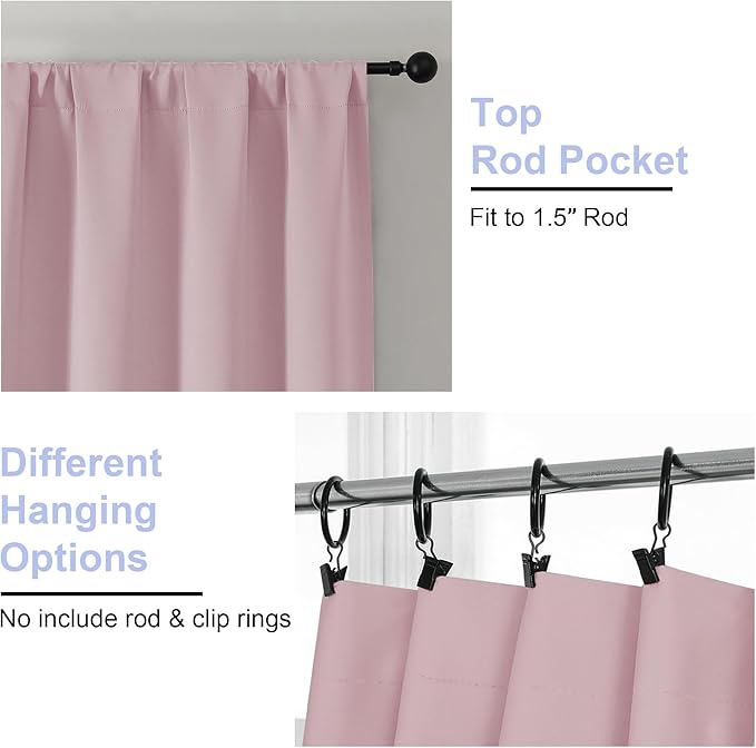 Simplebrand Ava Blush Short Blackout Curtains for Bedroom 54 Inches Long 2 Panels Set, Solid Thermal Insulated, Energy Saving Window Treatment Curtains Blackout Drapes, W40 x L54 Inch, Blush