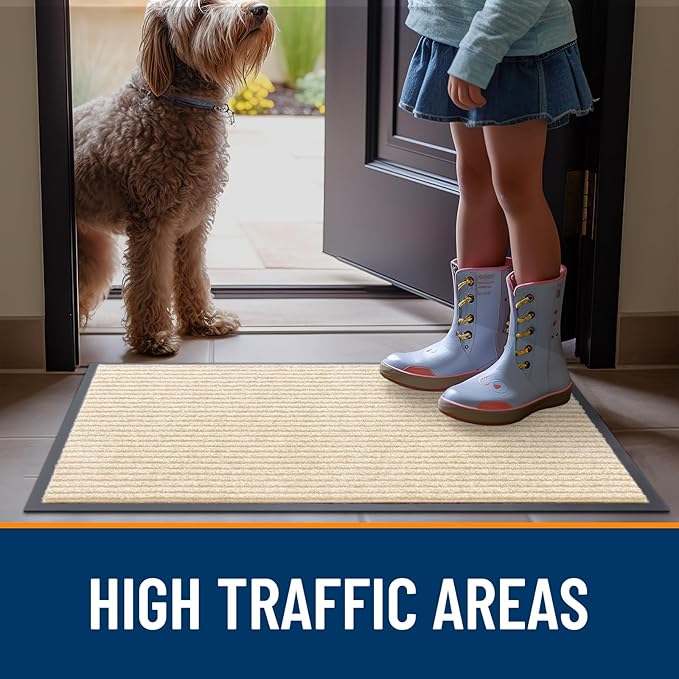 OLANLY Front Door Mat Indoor Outdoor Entrance, 2-Pack 33 x 21 Inch, Waterproof Heavy Duty Doormat, Fade Resistant, Low Profile, Easy Clean Patio Porch Welcome Floor Mats for Entry, Beige