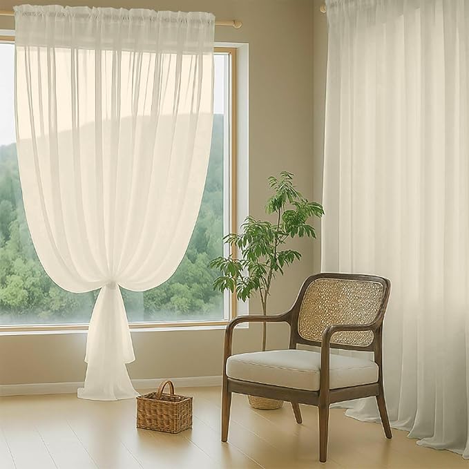 Cream Sheer Curtains 84 Inches Long 2 Panels, Elegant Airy Transparent Light Filtering Window Curtains, Window Drapes for Living Room Bedroom, Top Dual Rod Pocket Design, 2x42Wx84L Inches