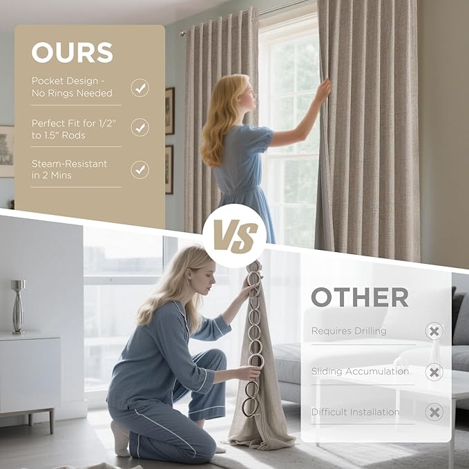 Joydeco Blackout Curtains for Bedroom - 100% Light Blocking 2 Panels Set Linen Drapes 42" W x 108" L, Thermal Insulated Room Darkening Curtains, Linen Textured for Living Room, Rod Pocket & Back Tabs