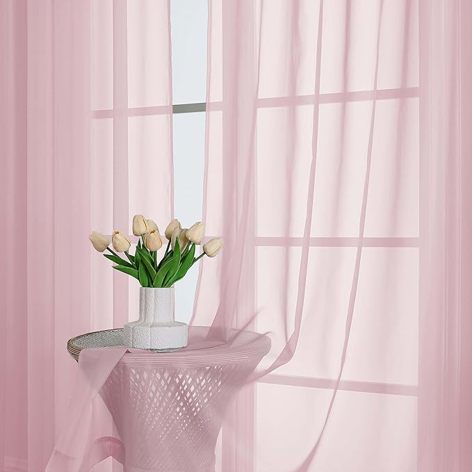 OWENIE Extra Long Blush Sheer Curtains 96 Inches Long 2 Panels Set, Soft Lightweight Airy Voile Sheer Curtain for Bedroom Living Room, Rod Pocket Solid Color Farmhouse Curtains, 59" Wx96 L Inch