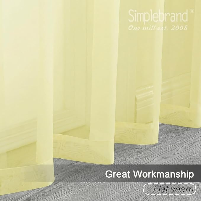 Simplebrand Light Yellow Sheer Curtains 63 Inch Length 2 Panels, Rod Pocket Solid Color Window Sheer Curtain Panels, Elegant Curtains & Drapes for Living Room, Bedroom 2 Panels (Ivory, 42" W x 63" L)