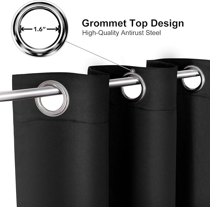 ChrisDowa Small Window Curtains 40 inches Long for Bedroom - Grommet Short Thermal Insulated Room Darkening Curtains for Kitchen (2 Panels, Black, 29 x 40 Inch)