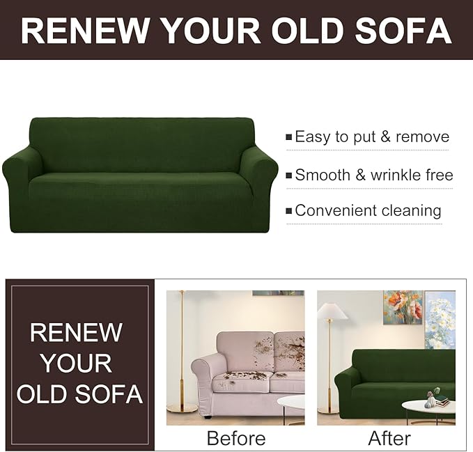 U-NICE HOME Stretch Couch Cover Sofa Cover Washable Sofa Slipcover Furniture Protector for 3 Cushion Couch Sofa Pet Friendly(Sofa, Bronze Green)