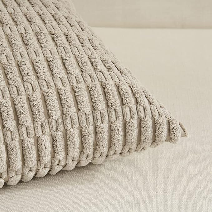 Fancy Homi 4 Packs Taupe Decorative Throw Pillow Covers 22x22 Inch for Living Room Couch Bed, Rustic Modern Farmhouse Boho Home Decor, Soft Plush Corduroy Cute Square Accent Cushion Case 55x55 cm