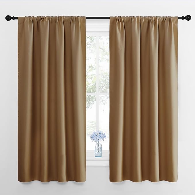 NICETOWN Kitchen Curtains, Short Blackout Drapes, Gold Brown, 34" Wide by 54" Long, 2 PCs, Thermal Insulated Blackout Curtain Panels for Kids Room, Play Room