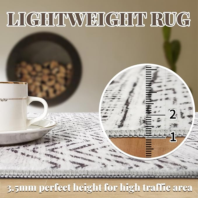 3x4 Washable Entryway Area Rug: Moroccan Small Runner Rug for Hallway Soft Modern Non Slip Door Mat with Rubber Backing Low Pile Thin Floor Carpet for Kitchen Bathroom Bedroom Indoor 3x4 Grey