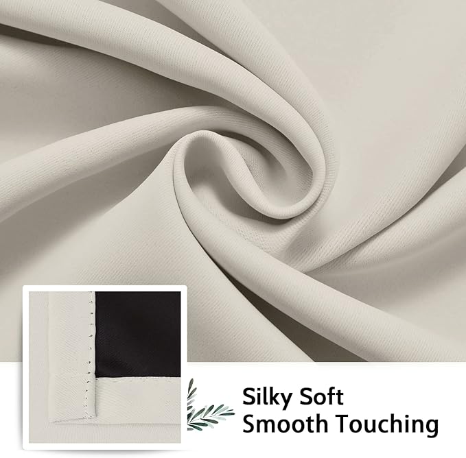 SimpleHome 100% Blackout Curtains for Bedroom,Thermal Insulated Cream Grommet Window Drapes Room Darkening Curtains for Living Room with Black Back,52 x 36 Inch,2 Panels