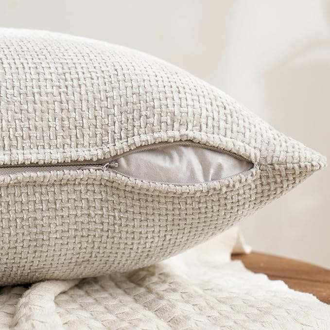 MIULEE Pack of 4 Couch Throw Pillow Covers 16x16 Inch Neutral Soft Decorative Pillow Covers Farmhouse Boho Cushion Covers for Spring Home Decor Sofa Bedroom Living Room