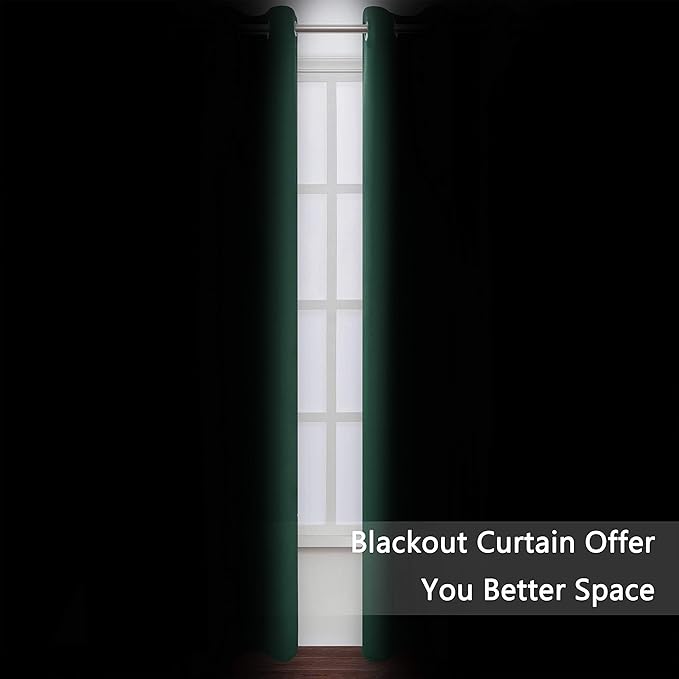 LEMOMO Dark Green Thermal Blackout Curtains/52 x 108 Inch/Set of 2 Panels Room Darkening Curtains for Bedroom