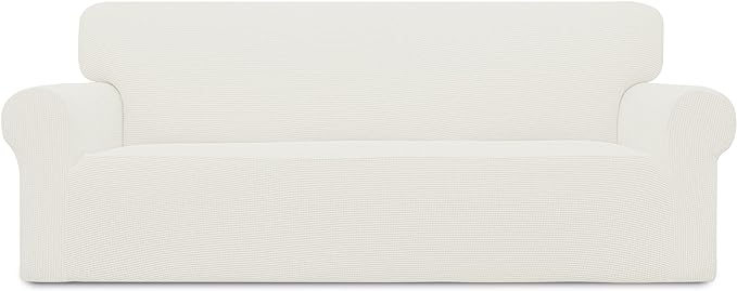 Easy-Going Stretch Oversized Sofa Slipcover 1-Piece Sofa Cover Furniture Protector Couch Soft with Elastic Bottom for Kids, Polyester Spandex Jacquard Fabric Small Checks Cream