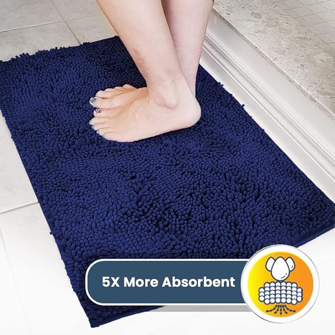 Muddy Mat® | Super Absorbent Door Mat Indoor, Microfiber Quick Dry Chenille Entryway Rug, Non-Slip Front Door Mat, Indoor Mats for Entryway, Machine Washable Pet Rug, Navy Blue 24"x96"