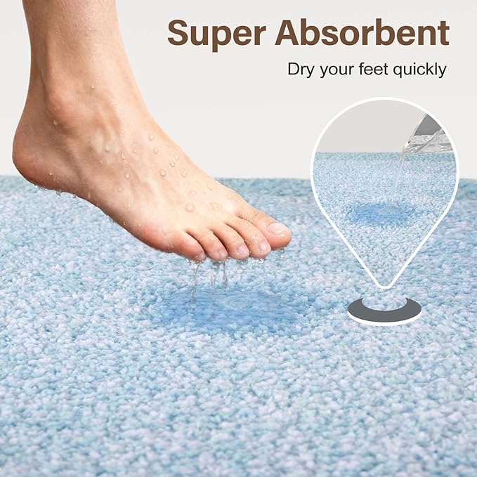 Bathroom Rugs 24x17 Non Slip Washable, Light Blue Bath Mat for Bathroom Floor Tub, Soft Absorbent Quick Dry Mats for Shower, Bathtub,Home Decor